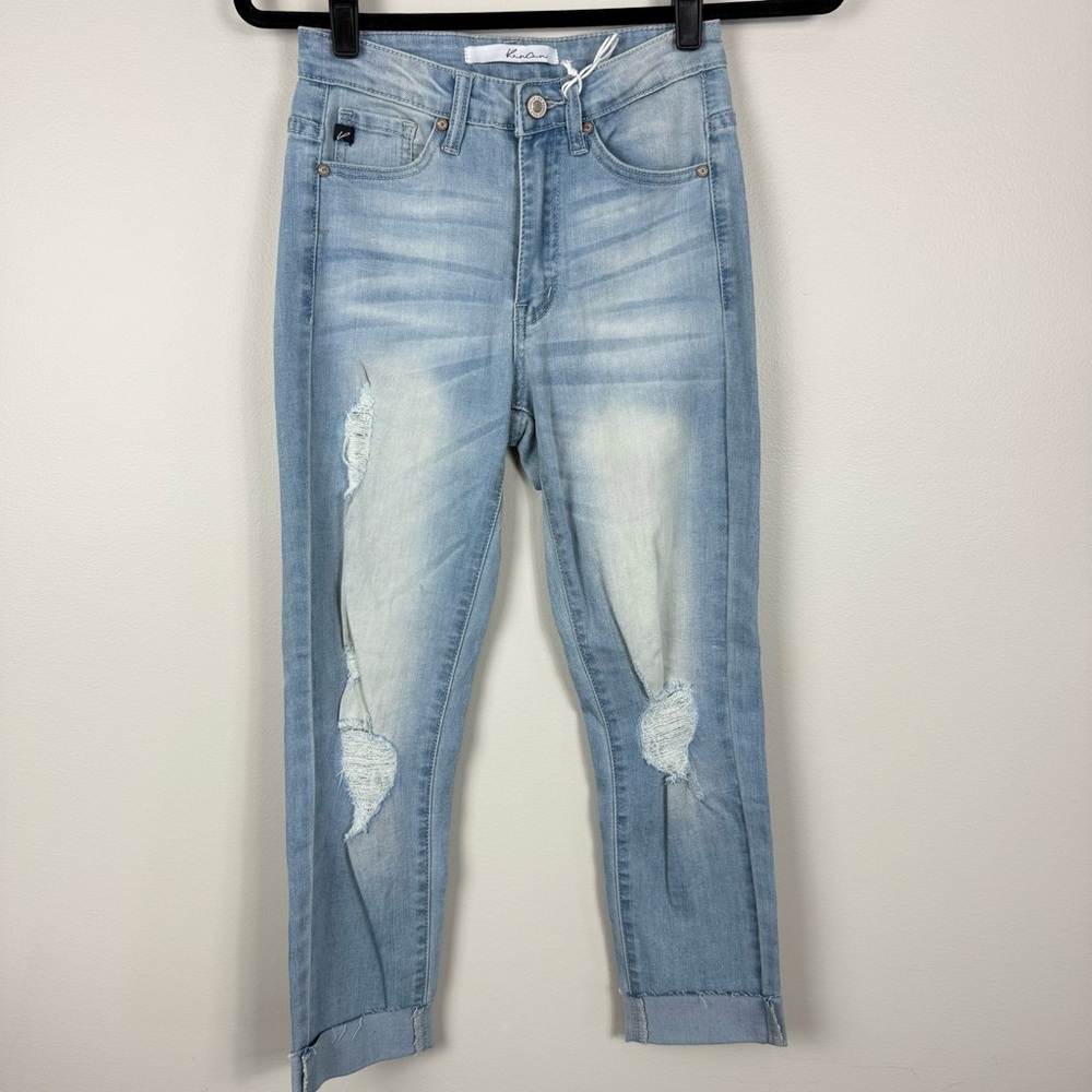 KanCan Lightwash Jeans Capri Womens 24 Blue Denim Distressed Grunge Cuffed